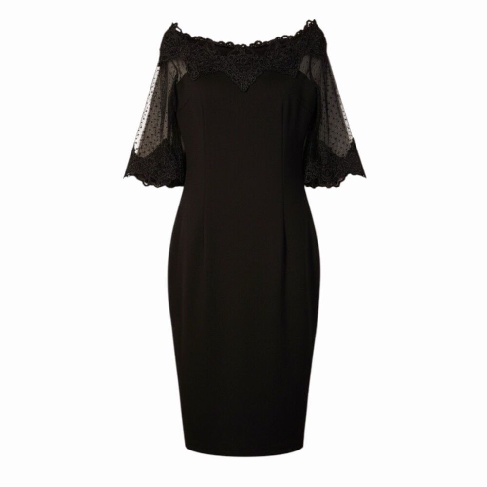 Lace Mesh Slinky Knit Dress Sheer Black M?